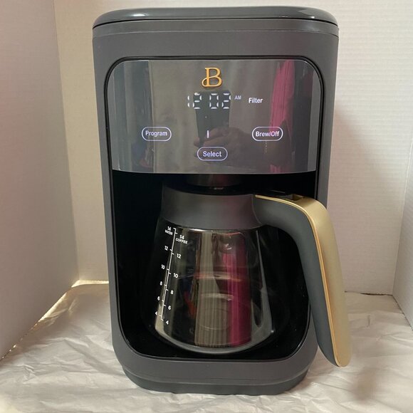 Beautiful by Drew Barrymore Grey Black 14-Cup Programmable Coffee Maker with Gla - Picture 1 of 9